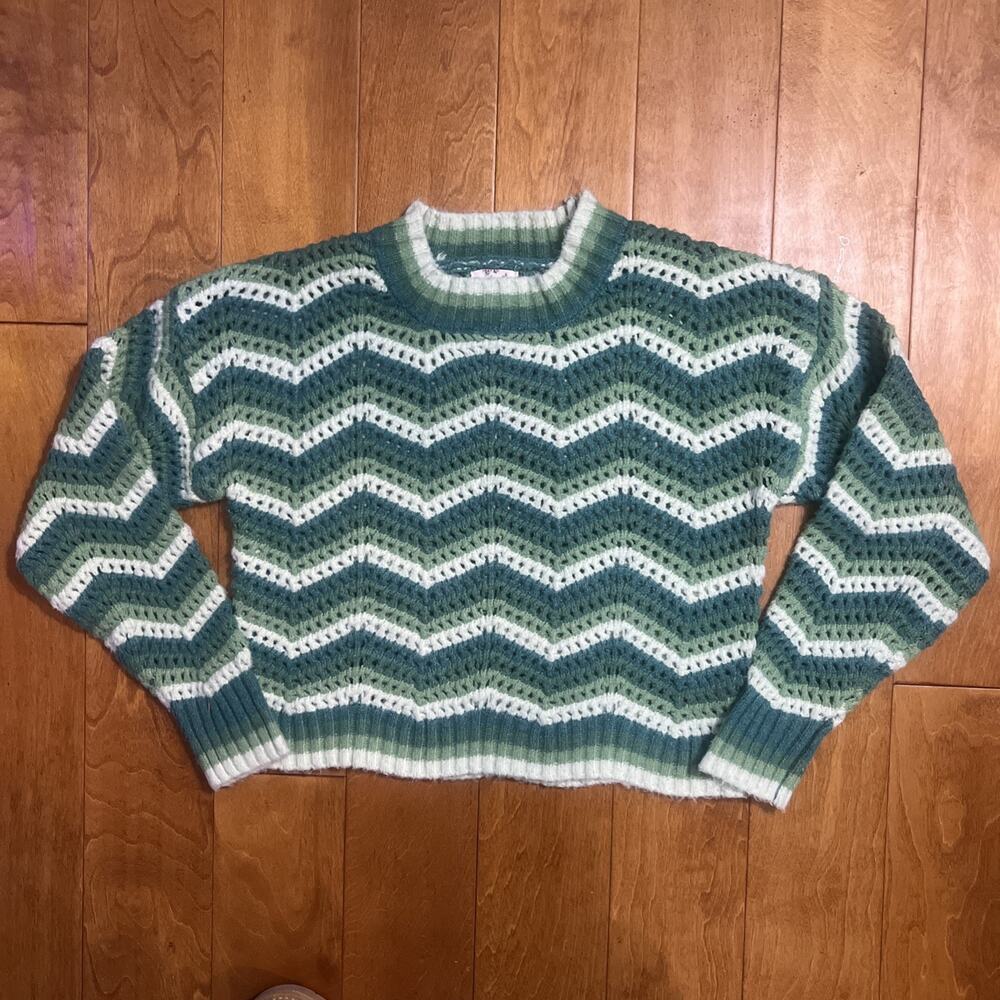 Hippie Rose Crochet Chunky Knit Striped Sweater Size M Green Festival Boho Indie - Picture 2 of 9